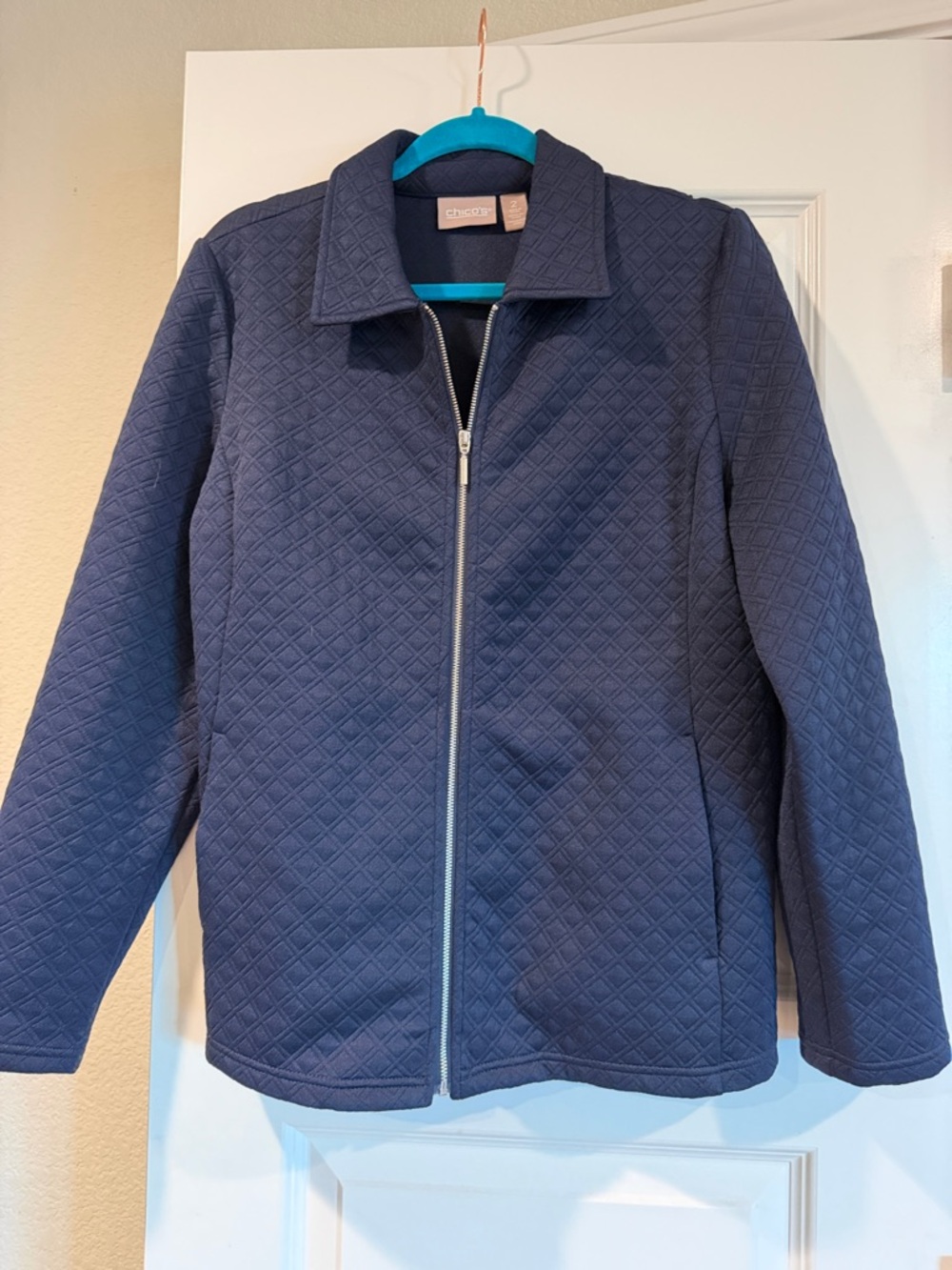 Chico's Quilted Zip-Up Jacket in Deep Navy
